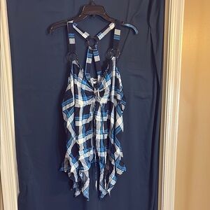 Rosegal Black and Blue Asymmetrical Tie Front Tank Top